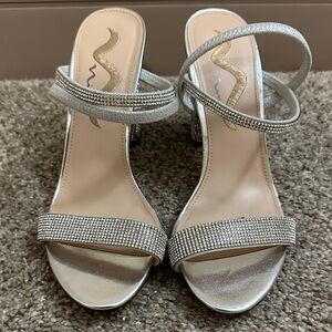 Elegant Silver Strappy Women's Heels